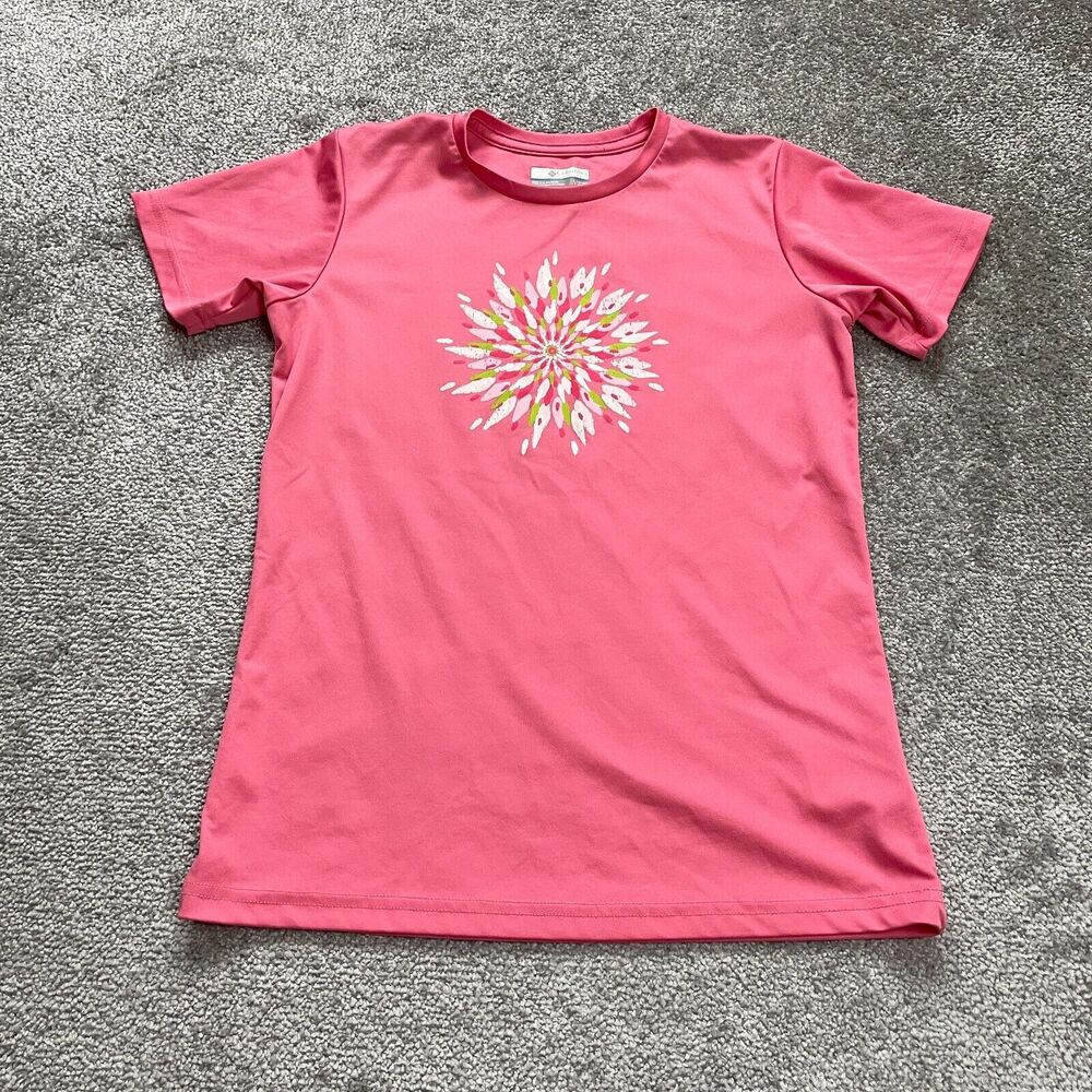 Columbia Graphic T-Shirt Girls Large Pink Short Sleeve Round Neck Flower Casual
